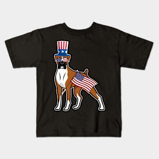 Boxer Uncle Sam Hat Sunglasses Usa Flag 4th Of July Kids T-Shirt